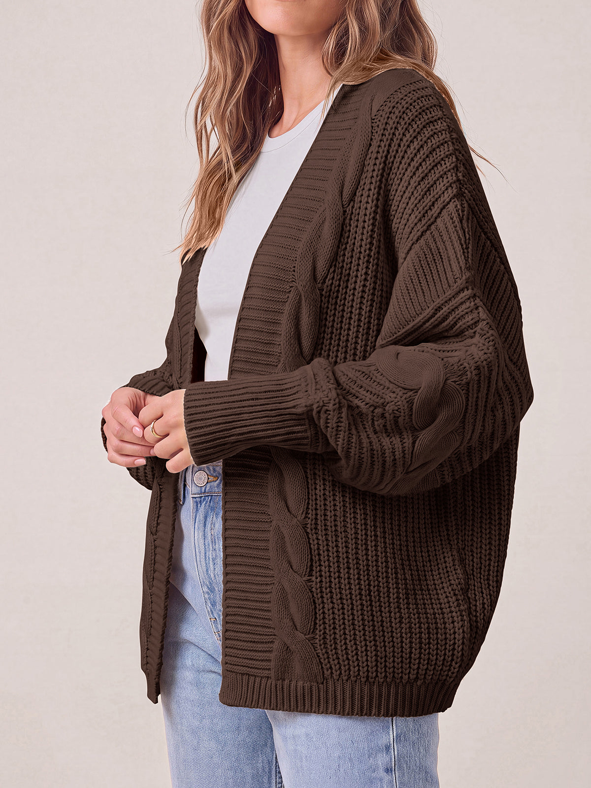 PRETTYGARDEN Chunky Open Front Cable Knit Cardigan Sweaters for Women Coats Loose Fit Batwing Long Sleeve Sweater, Soft Cozy Casual Cardigans, Holiday Travel Vacation Outfits, Trendy Fashion Outerwear