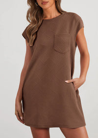 PRETTYGARDEN Women's Summer Short T Shirt Dress Cap Sleeve Crew Neck Casual Loose Basic Mini Dresses