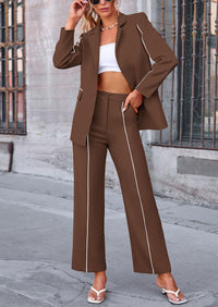 PRETTYGARDEN 2 Piece Blazer Outfits Business Casual Oversized Jacket Wide Leg Work Pants Dressy Suit Set