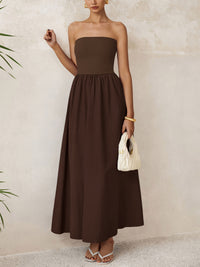 PRETTYGARDEN Women Summer Elegant Strapless Maxi Dress Tube Top Dress A Line Flowy Long Wedding Party Cocktail Dresses