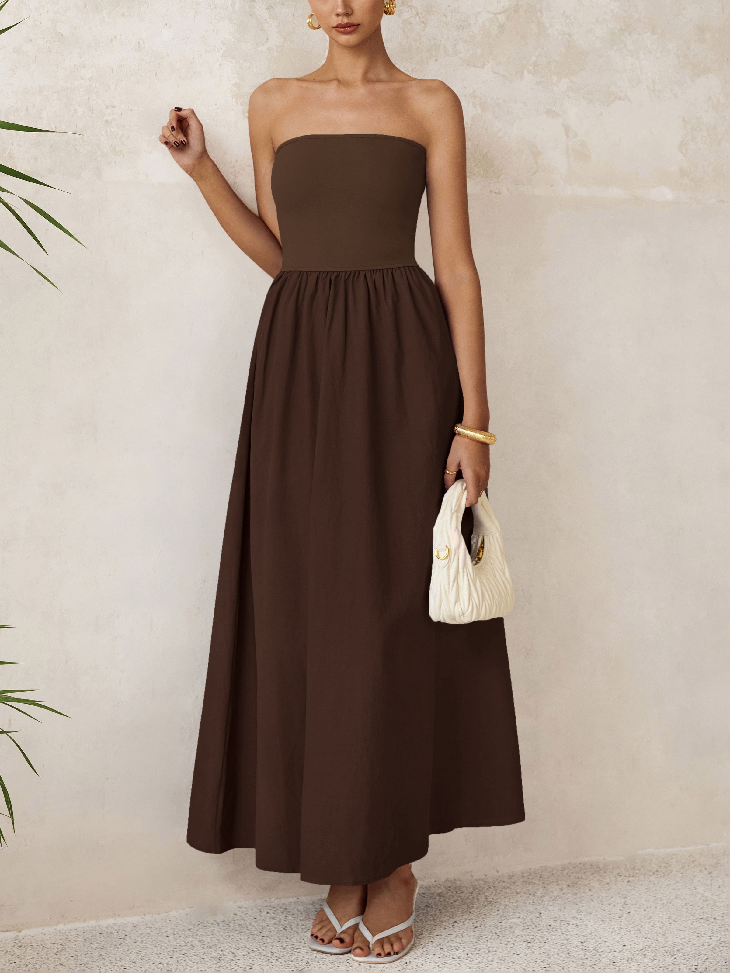 PRETTYGARDEN Women Summer Elegant Strapless Maxi Dress Tube Top Dress A Line Flowy Long Wedding Party Cocktail Dresses
