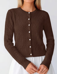 PRETTYGARDEN Women Lightweight Button Up Cardigan Sweaters | Soft Stretchy, Cozy Cable Knit, Long Sleeve Crew Neck, Trendy Cardigans, Cute Casual Outfits, Early Fall Fashion Clothing