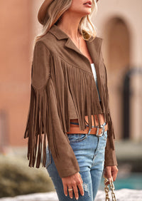 PRETTYGARDEN Women's Fringe Faux Suede Leather Jackets Fashion Tassel Motorcycle Cropped Coats