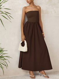 PRETTYGARDEN Women Summer Elegant Strapless Maxi Dress Tube Top Dress A Line Flowy Long Wedding Party Cocktail Dresses