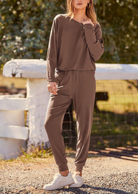 PRETTYGARDEN Women's Fall 2 Piece Lounge Set Long Sleeve Tops Ribbed Pants Spring Matching Sweatsuit Travel Outfits Clothes