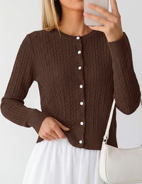 PRETTYGARDEN Women Lightweight Button Up Cardigan Sweaters | Soft Stretchy, Cozy Cable Knit, Long Sleeve Crew Neck, Trendy Cardigans, Cute Casual Outfits, Early Fall Fashion Clothing