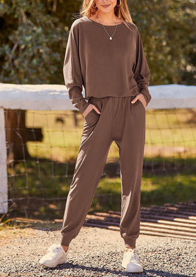 PRETTYGARDEN Women's Fall 2 Piece Lounge Set Long Sleeve Tops Ribbed Pants Spring Matching Sweatsuit Travel Outfits Clothes