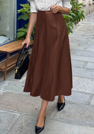 PRETTYGARDEN Womens Faux Leather High Waisted Midi Skirt | Flowy A Line Pleated Skirts, Elegant Swing Flared, Work Business Casual Outfits, Fall Winter Fashion Clothes