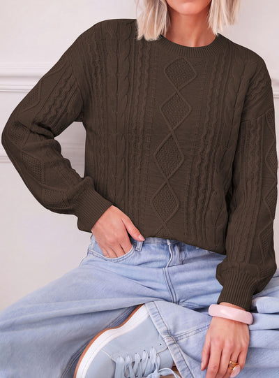 PRETTYGARDEN Womens Cable Knit Sweater Crewneck Pullover | Soft Ribbed Cuffs,Relaxed Fit Long Sleeve Sweaters,Chunky Diamond,Warm Layering,Comfy Daily Wear,Fall Winter Going out Top