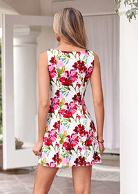 PRETTYGARDEN Womens Summer Short Dress Floral Sleeveless Boat Neck A Line Formal Cocktail Party Mini Dresses