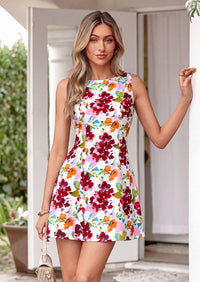 PRETTYGARDEN Womens Summer Short Dress Floral Sleeveless Boat Neck A Line Formal Cocktail Party Mini Dresses
