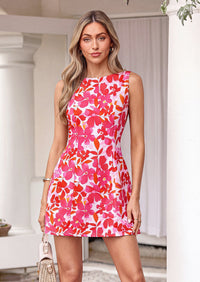 PRETTYGARDEN Womens Summer Short Dress Floral Sleeveless Boat Neck A Line Formal Cocktail Party Mini Dresses