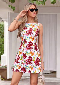 PRETTYGARDEN Womens Summer Short Dress Floral Sleeveless Boat Neck A Line Formal Cocktail Party Mini Dresses
