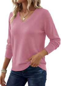 PRETTYGARDEN Women's V Neck Sweaters Fall Casual Long Sleeve Classic Pullover Cozy Knit Tops Loose Basic Winter Clothing PRETTYGARDEN