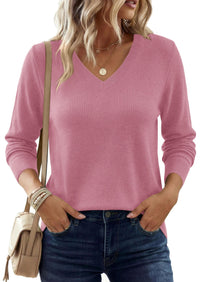 PRETTYGARDEN Women's V Neck Sweaters Fall Casual Long Sleeve Classic Pullover Cozy Knit Tops Loose Basic Winter Clothing PRETTYGARDEN