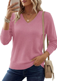 PRETTYGARDEN Women's V Neck Sweaters Fall Casual Long Sleeve Classic Pullover Cozy Knit Tops Loose Basic Winter Clothing PRETTYGARDEN