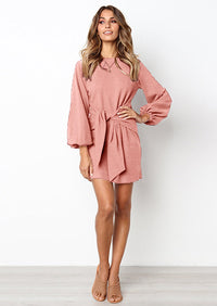 PRETTYGARDEN Womens Fall Elegant Long Lantern Sleeve Short Dress Wedding Guest Crewneck Tie Waist Knit Cocktail Dresses PRETTYGARDEN