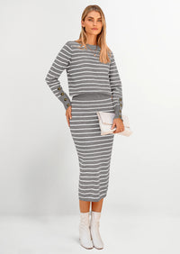 PRETTYGARDEN 2 Piece Skirts Sets For Women Fall Fashion Striped Sweater Dress Knit Lounge Travel Outfits Winter Clothing