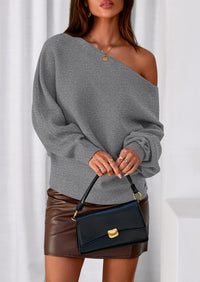 PRETTYGARDEN Women Off The Shoulder Sweater Fall Trendy Long Batwing Sleeve Knit Pullover Going Out Tops Winter Clothing