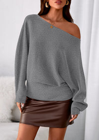 PRETTYGARDEN Women Off The Shoulder Sweater Fall Trendy Long Batwing Sleeve Knit Pullover Going Out Tops Winter Clothing