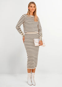 PRETTYGARDEN 2 Piece Skirts Sets For Women Fall Fashion Striped Sweater Dress Knit Lounge Travel Outfits Winter Clothing