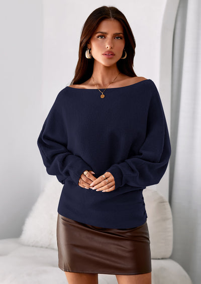 PRETTYGARDEN Women Off The Shoulder Sweater Fall Trendy Long Batwing Sleeve Knit Pullover Going Out Tops Winter Clothing