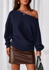 PRETTYGARDEN Women Off The Shoulder Sweater Fall Trendy Long Batwing Sleeve Knit Pullover Going Out Tops Winter Clothing