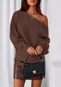 PRETTYGARDEN Women Off The Shoulder Sweater Fall Trendy Long Batwing Sleeve Knit Pullover Going Out Tops Winter Clothing