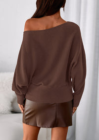 PRETTYGARDEN Women Off The Shoulder Sweater Fall Trendy Long Batwing Sleeve Knit Pullover Going Out Tops Winter Clothing