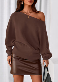PRETTYGARDEN Women Off The Shoulder Sweater Fall Trendy Long Batwing Sleeve Knit Pullover Going Out Tops Winter Clothing