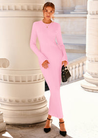 PRETTYGARDEN Sweater Dresses for Women Fall Bell Long Sleeve Crew Neck Bodycon Maxi Dress Winter Ribbed Knit Outfits