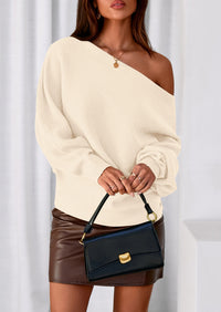 PRETTYGARDEN Women Off The Shoulder Sweater Fall Trendy Long Batwing Sleeve Knit Pullover Going Out Tops Winter Clothing