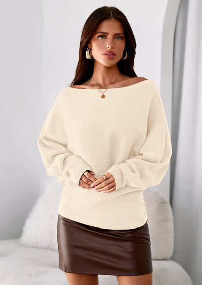 PRETTYGARDEN Women Off The Shoulder Sweater Fall Trendy Long Batwing Sleeve Knit Pullover Going Out Tops Winter Clothing