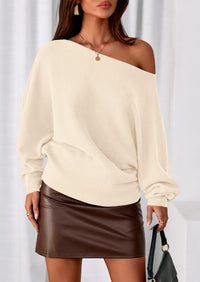 PRETTYGARDEN Women Off The Shoulder Sweater Fall Trendy Long Batwing Sleeve Knit Pullover Going Out Tops Winter Clothing