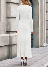 PRETTYGARDEN Women Sweater Dress Fall Fashion Long Sleeve V Neck Ribbed Knit Pleated A Line Elegant Maxi Winter Dresses