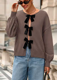 PRETTYGARDEN Cardigan Sweaters for Women Fall Bow Tie Front Long Sleeve Knit Sweater Tops Cute Going Out Outfits