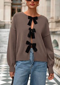 PRETTYGARDEN Cardigan Sweaters for Women Fall Bow Tie Front Long Sleeve Knit Sweater Tops Cute Going Out Outfits