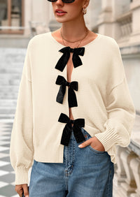 PRETTYGARDEN Cardigan Sweaters for Women Fall Bow Tie Front Long Sleeve Knit Sweater Tops Cute Going Out Outfits