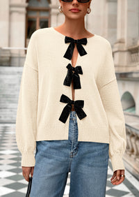 PRETTYGARDEN Cardigan Sweaters for Women Fall Bow Tie Front Long Sleeve Knit Sweater Tops Cute Going Out Outfits