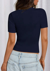 PRETTYGARDEN Women Summer Crew Neck Short Sleeve Tops Ribbed Knit Slim Fit Fashion Basic Tee Shirts Casual Going Out Top PRETTYGARDEN