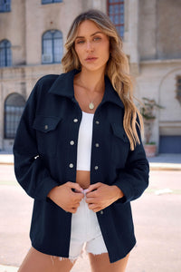 Women's 2024 Button Down Shacket Jackets Fall Clothes Collared Long Sleeve Textured Loose Casual Fashion Shirts