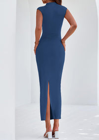 PRETTYGARDEN Women's Summer Maxi Dress Ruched Bodycon Sleeveless Formal Wedding Guest Elegant Cocktail Party Slit Dresses PRETTYGARDEN