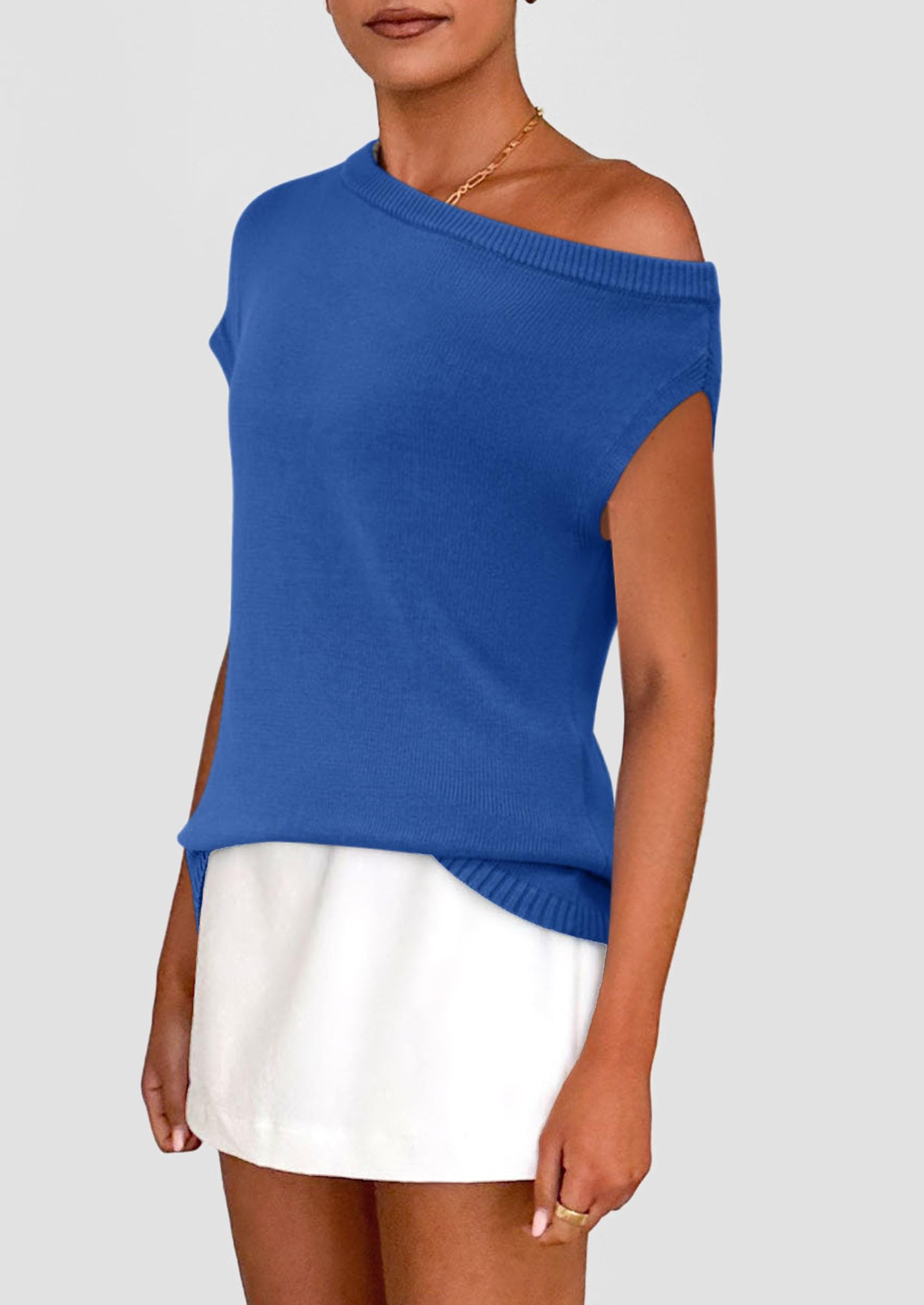 PRETTYGARDEN Womens Off The Shoulder Tops Summer Casual Short Sleeve Tunic T Shirts Lightweight Knit Sweaters