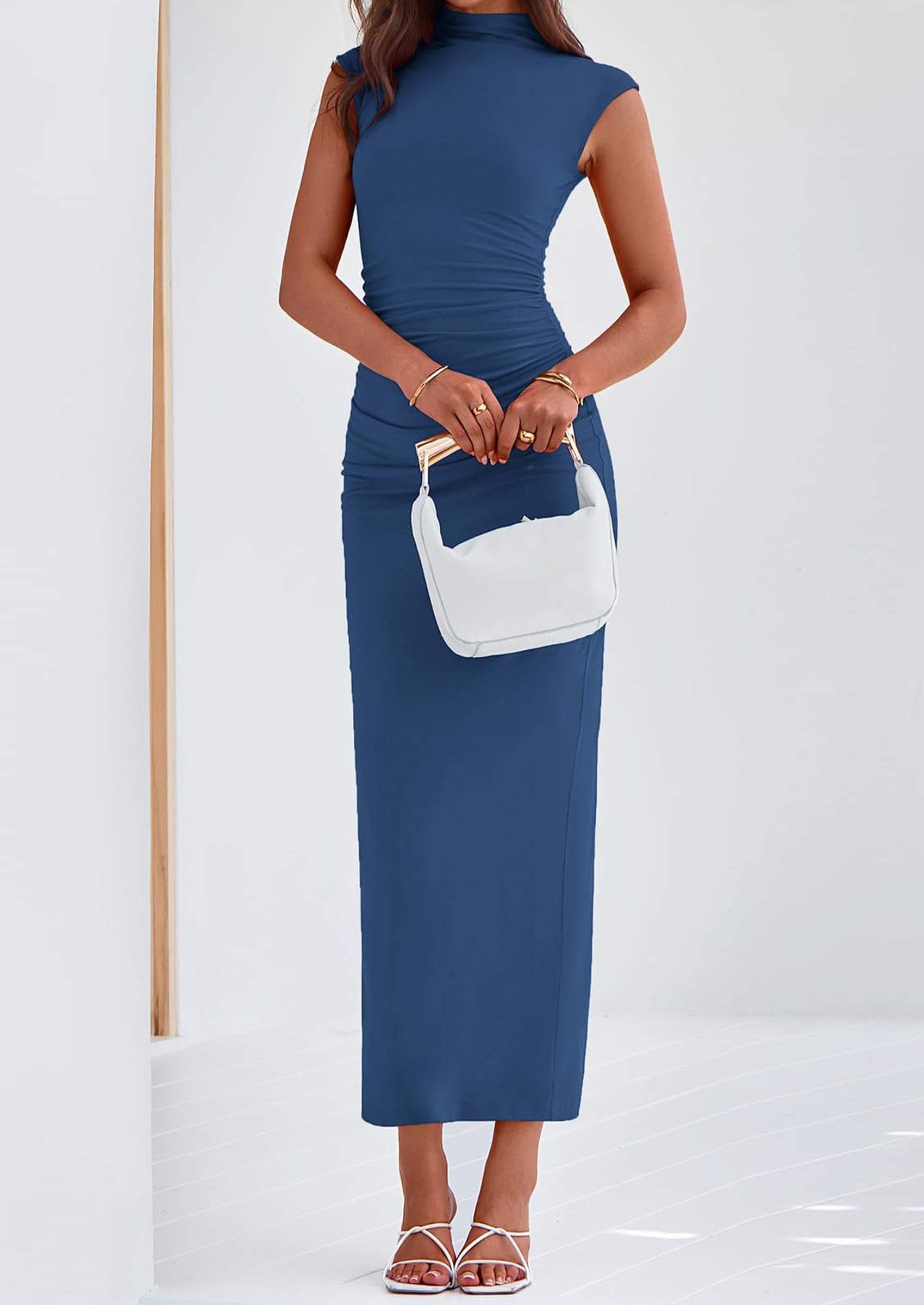 PRETTYGARDEN Women's Summer Maxi Dress Ruched Bodycon Sleeveless Formal Wedding Guest Elegant Cocktail Party Slit Dresses PRETTYGARDEN