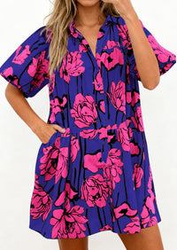 PRETTYGARDEN Womens Summer Dresses 2026 Casual Puff Sleeve Button Down Mini Shirt Dress Boho Floral Babydoll Sun Dress PRETTYGARDEN