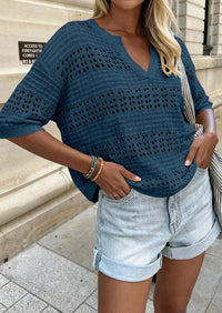 PRETTYGARDEN Womens Crochet Tops Casual Cotton Hollow Out Knit Short Sleeve Oversized Sweater for Women Summer Beach Cover Up PRETTYGARDEN