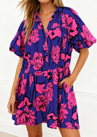 PRETTYGARDEN Womens Summer Dresses 2026 Casual Puff Sleeve Button Down Mini Shirt Dress Boho Floral Babydoll Sun Dress PRETTYGARDEN
