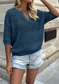 PRETTYGARDEN Womens Crochet Tops Casual Cotton Hollow Out Knit Short Sleeve Oversized Sweater for Women Summer Beach Cover Up PRETTYGARDEN