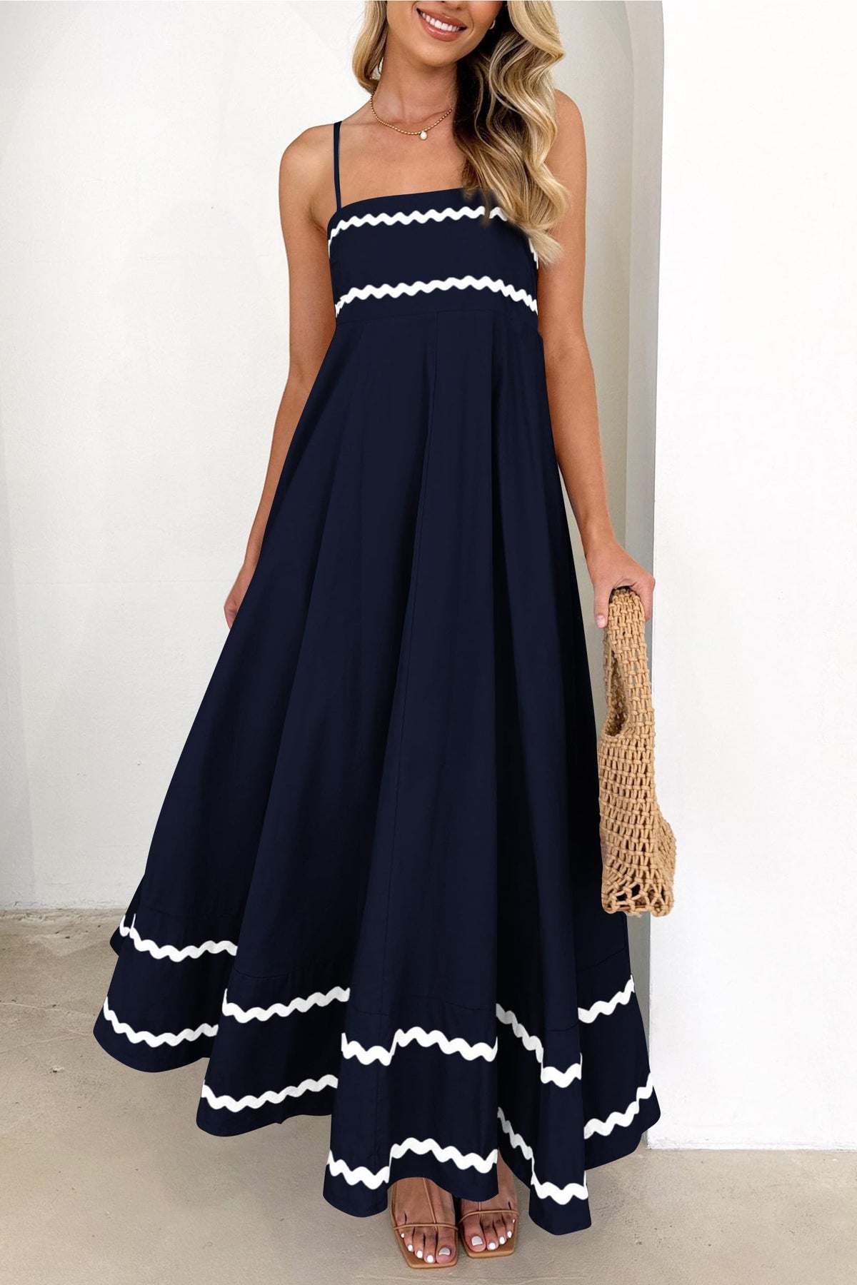 Summer Flowy Maxi Dress Casual Sleeveless Spaghetti Strap Ruffle Beach Long Dresses