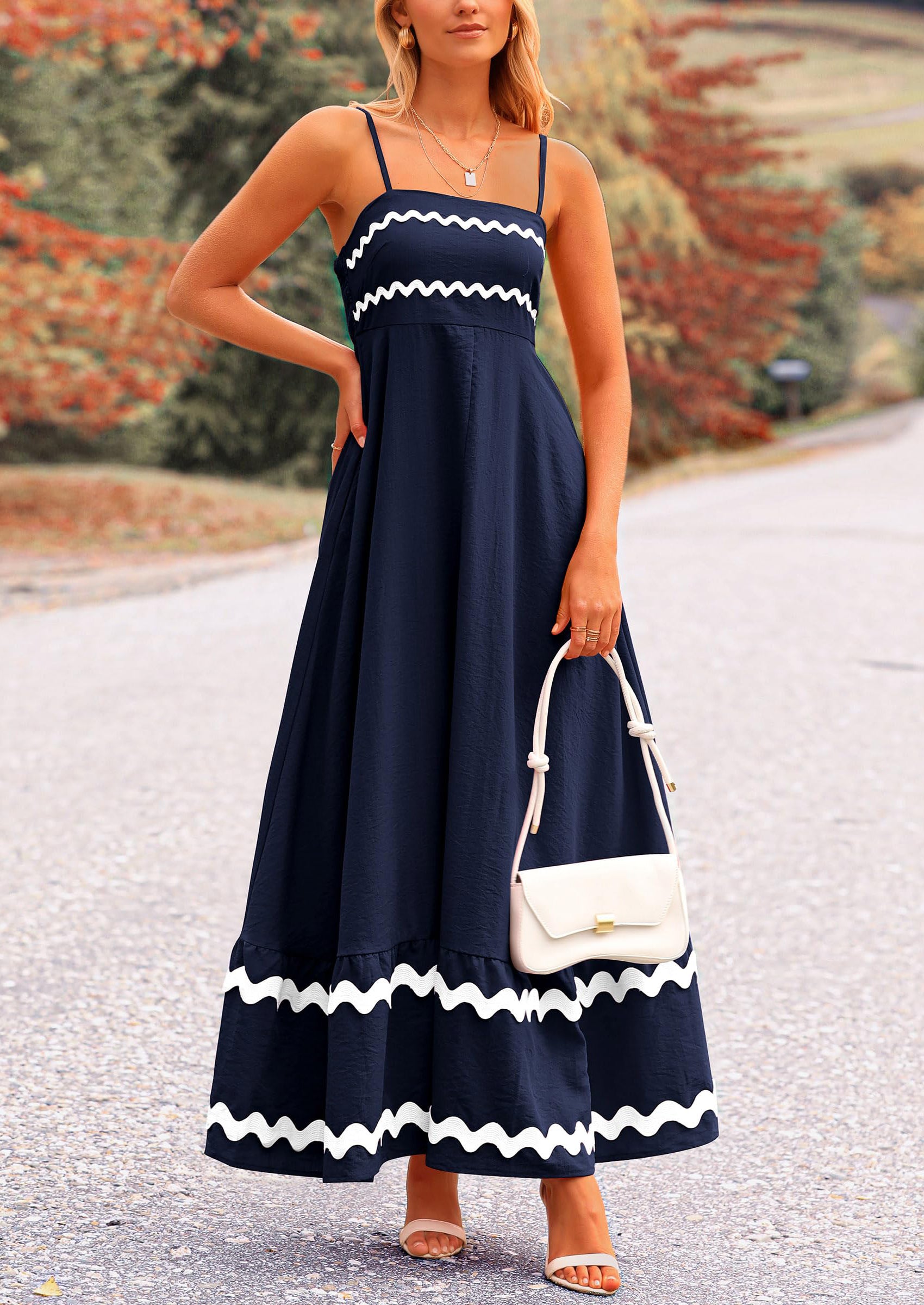 PRETTYGARDEN Women's Summer Flowy Maxi Dress Casual Sleeveless Spaghetti Strap Ruffle Beach Long Dresses